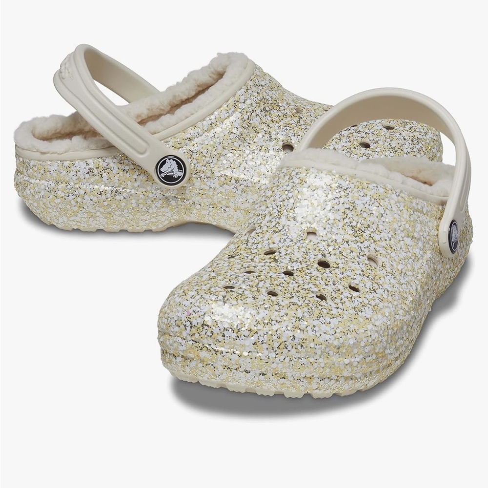 NWT Gold & White Glitter Lined CROCS
